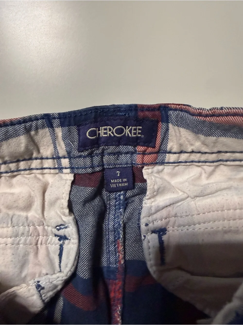 Cherokee Plaid Pull-On Shorts - Navy, Red & Cream